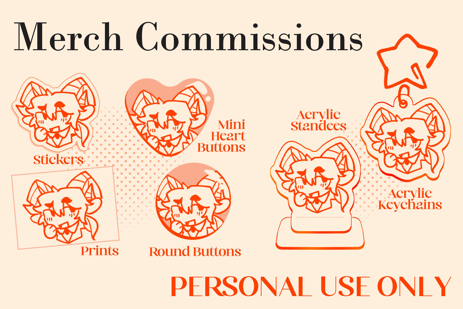 A graphic showing different art style available to commission.